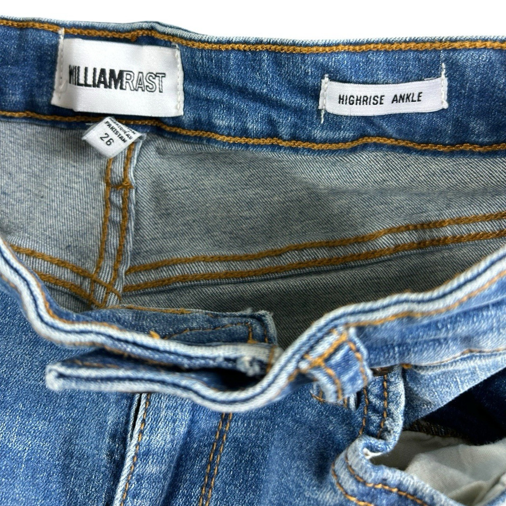 William Rast High-Rise Ankle Jeans Sz 26 Distressed Stretch Medium Blue Wash - Picture 3 of 7